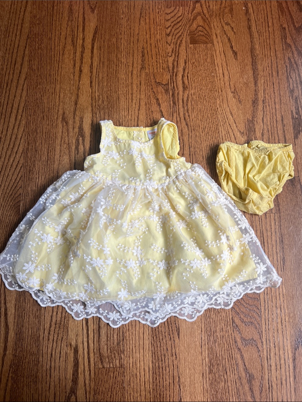 Gymboree Yellow Dress with White Lace Overlay and Matching Bloomers